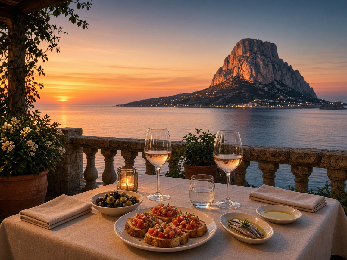 Gastronomic terrace at sunset in Calpe